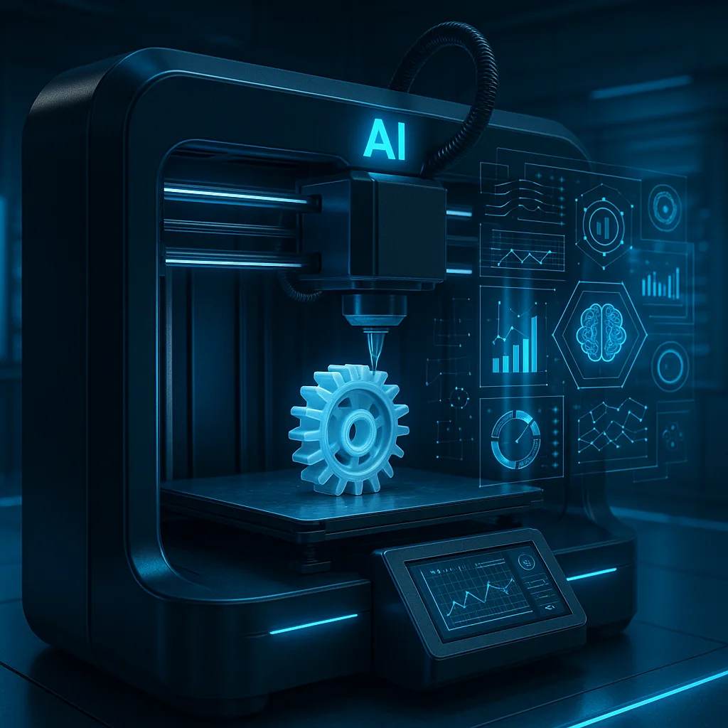 چاپگر سه‌بعدی هوشمند مجهز به هوش مصنوعی در محیط آزمایشگاهی مدرن با رابط هولوگرافیک | 3dbama