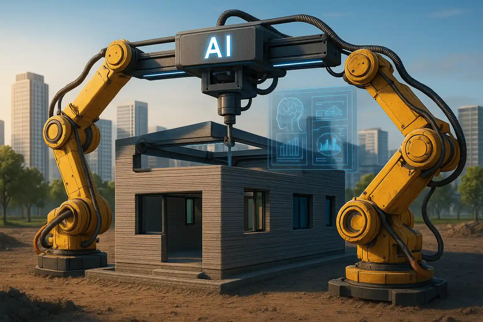 چاپگر سه‌بعدی ساختمانی با کنترل هوش مصنوعی در حال ساخت خانه هوشمند با مواد سازگار با  محیط‌زیست  | 3dbama